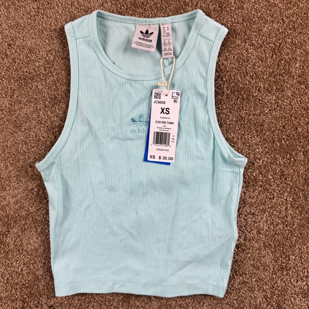Adidas Originals Womens Ess Rib Tank Top Semi Flash Aqua JC9008 XS New